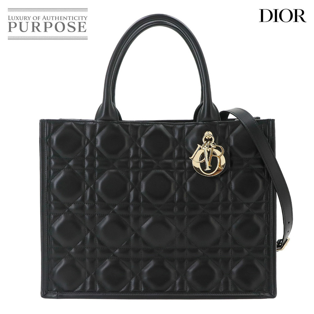 Christian Dior Book Tote Bag Macro Cannage Leather Shoulder Bag Black
